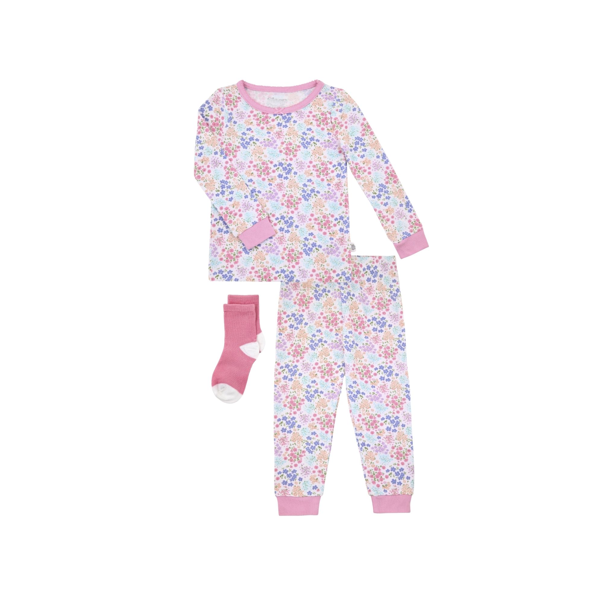 Sleep On It Infant Girls 2-Piece Super Soft Jersey Snug-Fit Pajama Set with Matching Socks - Daisy Dreams, Size 24M